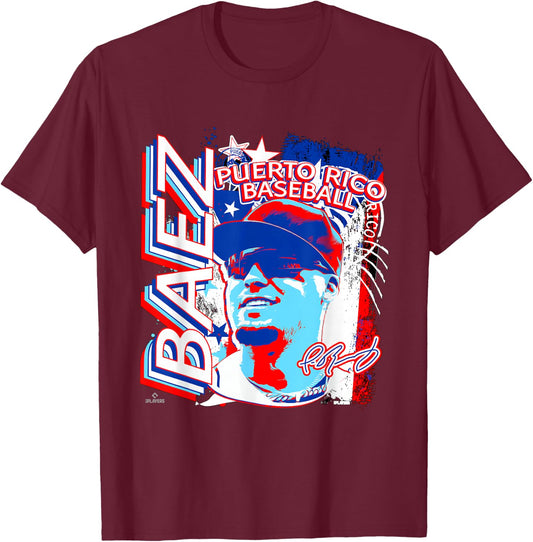Javier Baez International Baseball Puerto Rico MLBPA T-Shirt - T-Shirt | Maroon