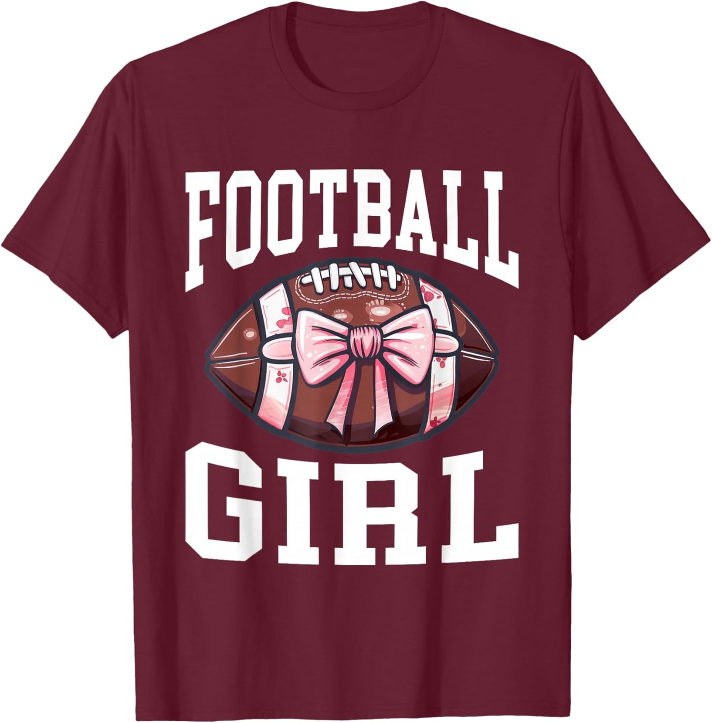Football Girl Football Bow T-Shirt - T-Shirt | Maroon