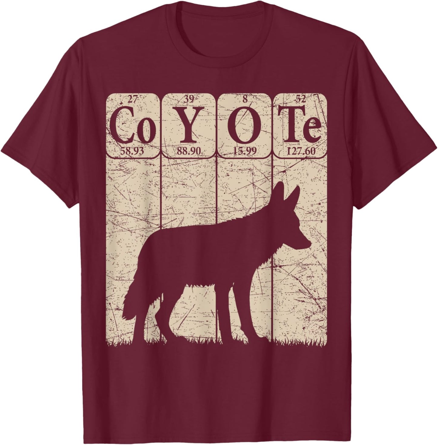 Coyote Periodic Table Elements Wild Animal Coyote Vintage T-Shirt - T-Shirt | Maroon