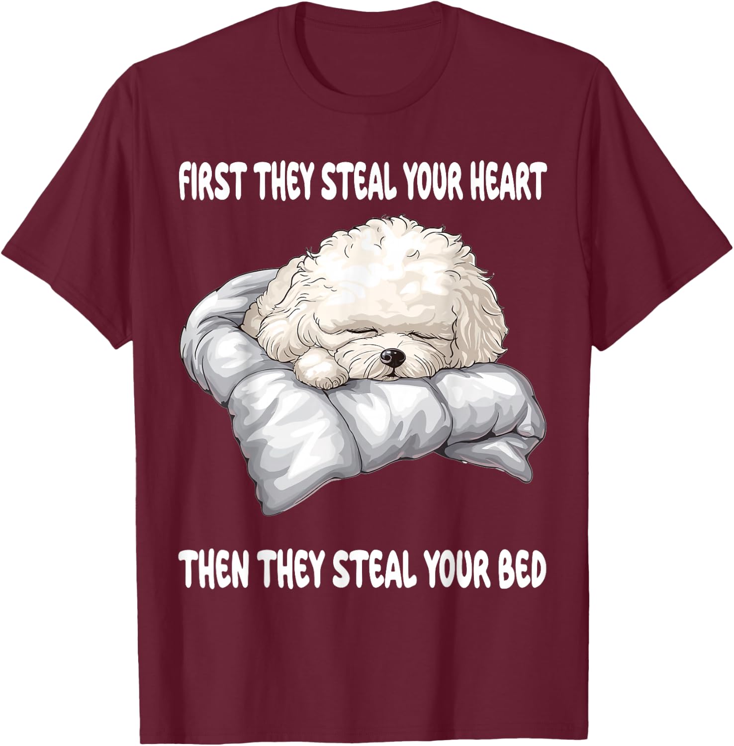 Bichon Frise Sleeping Pajamas Nightgown T-Shirt - T-Shirt | Maroon