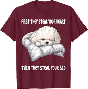 Bichon Frise Sleeping Pajamas Nightgown T-Shirt - T-Shirt | Maroon