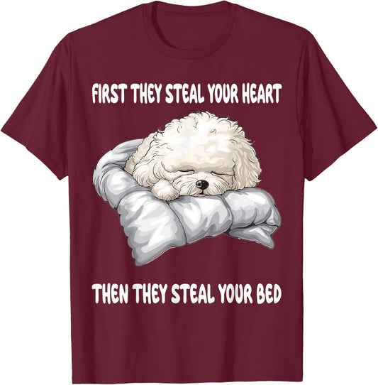 Bichon Frise Sleeping Pajamas Nightgown T-Shirt - T-Shirt | Maroon