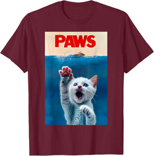 PAWS Funny Cat parody cat Lover Gift Kitten Shark Mouse meow T-Shirt - T-Shirt | Maroon