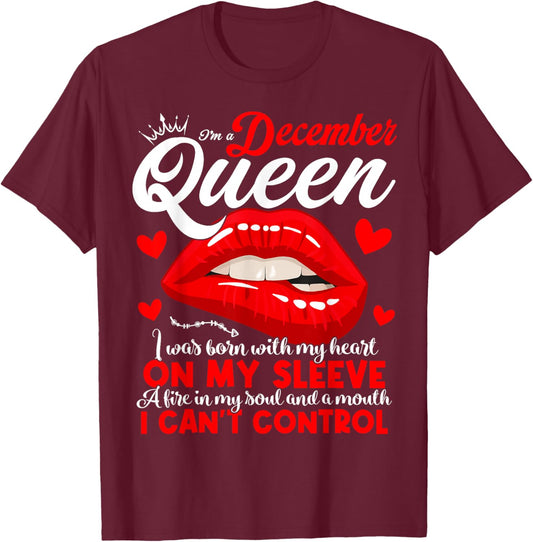A Queen Was Born in December Women Girls December Birthday T-Shirt - T-Shirt | Maroon
