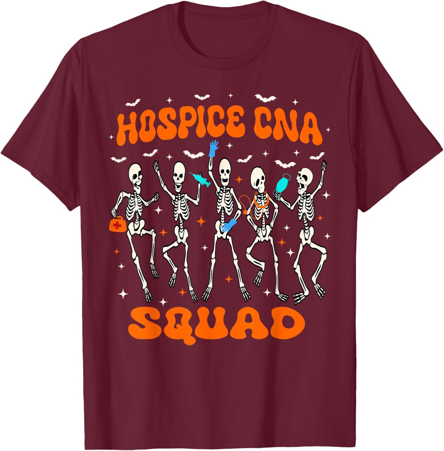 Hospice CNA Squad Halloween Skeleton Stethoscope Bandage T-Shirt - T-Shirt | Maroon