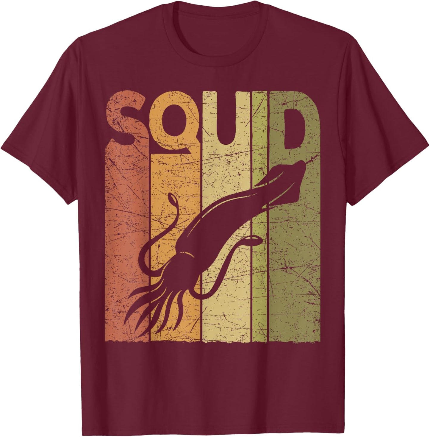 Squid Vintage Squid Fishing Retro Seafood Squid Lover T-Shirt - T-Shirt | Maroon