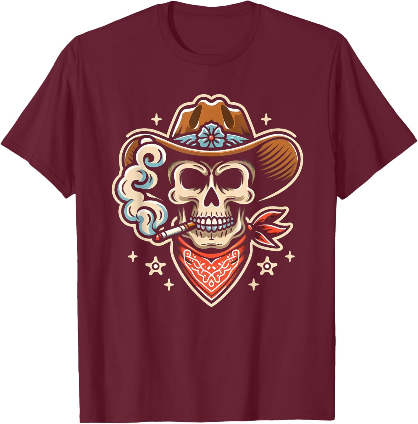 Cowboy Skull Traditional Tattoo Artist Inked Western T-Shirt - T-Shirt | Maroon