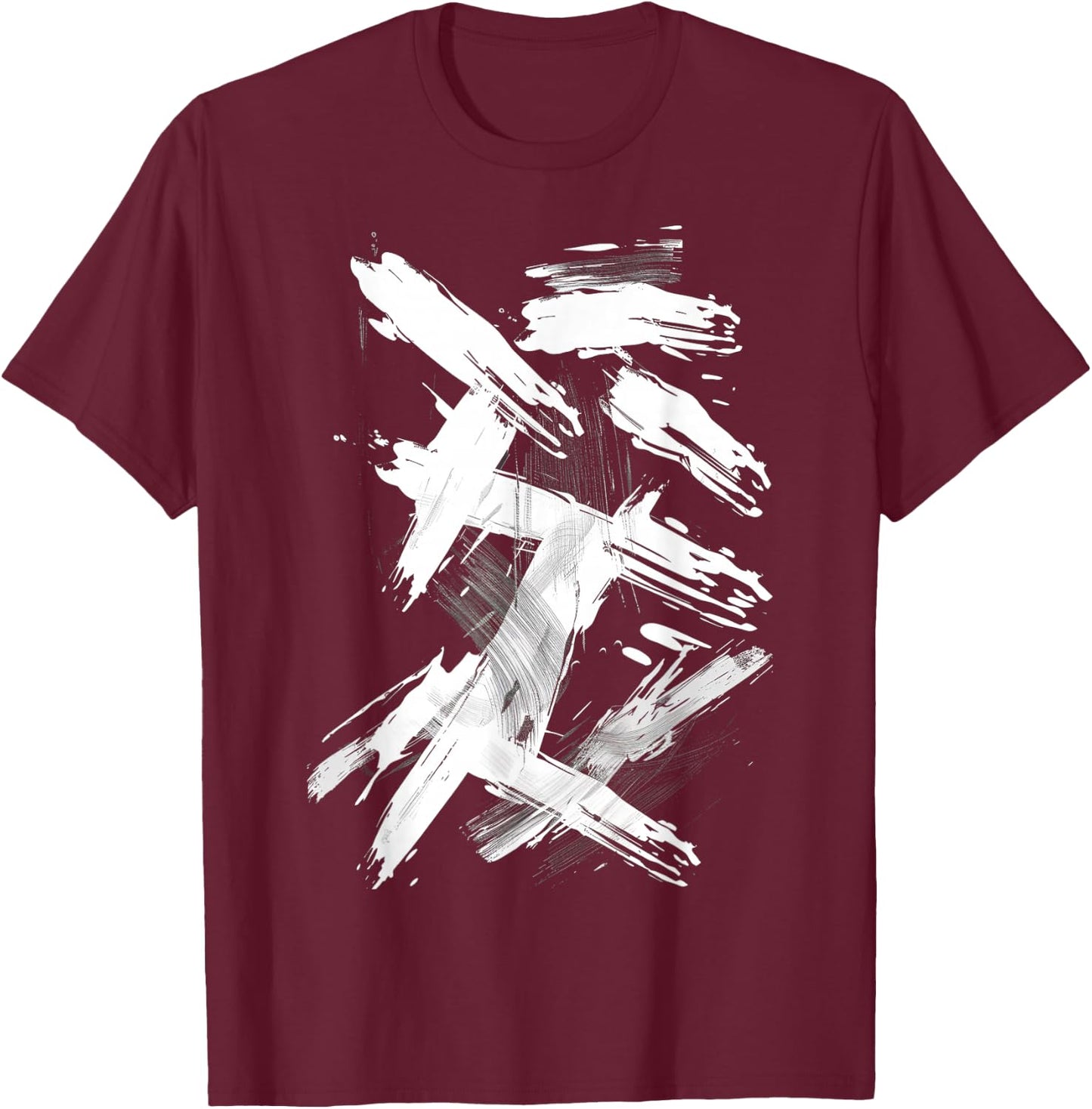 Black And White Brushstroke Pattern Graphic T-Shirt - T-Shirt | Maroon