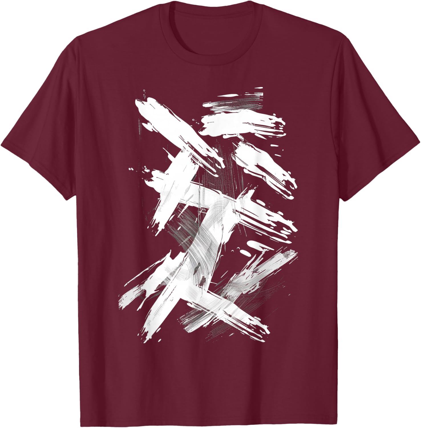 Black And White Brushstroke Pattern Graphic T-Shirt - T-Shirt | Maroon