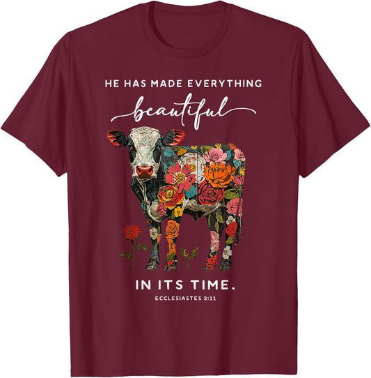 Cow He Has Made Everything Beautiful T-Shirt - T-Shirt | Maroon