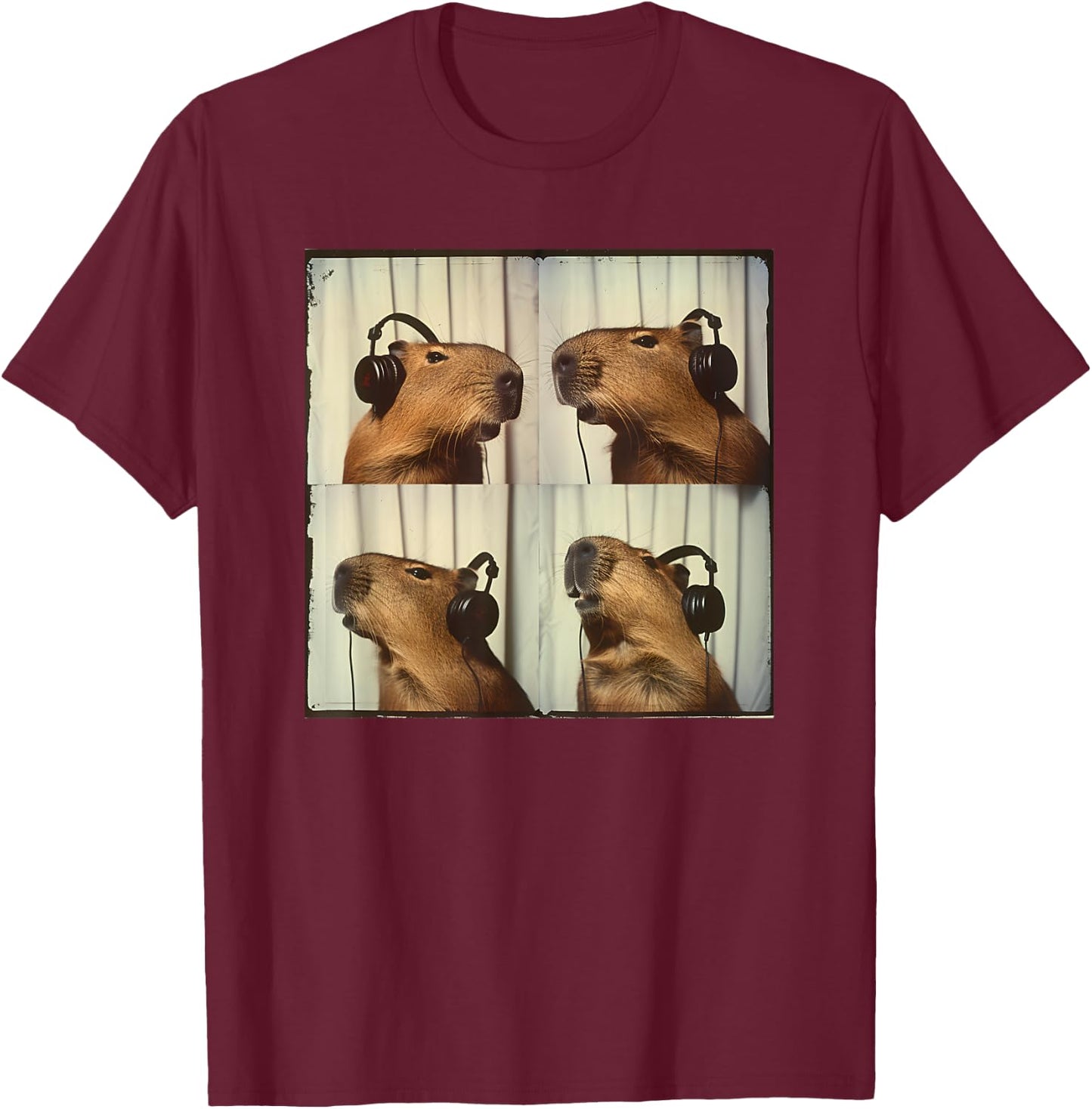 Capybara In Headphones Cute Capy Lover ADHD Autism Sensory T-Shirt - T-Shirt | Maroon