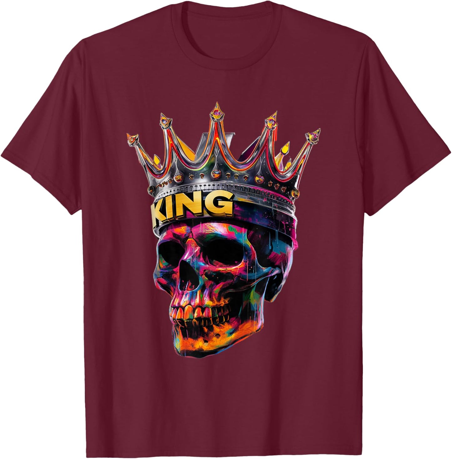 King Skull Head Crown Portrait Birthday Halloween Party T-Shirt - T-Shirt | Maroon