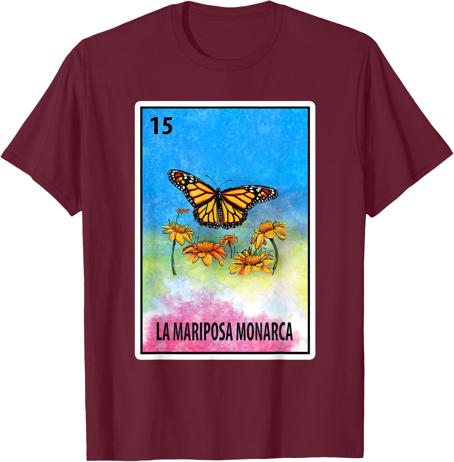 Mexican Bingo La Mariposa Monarca T-Shirt - T-Shirt | Maroon