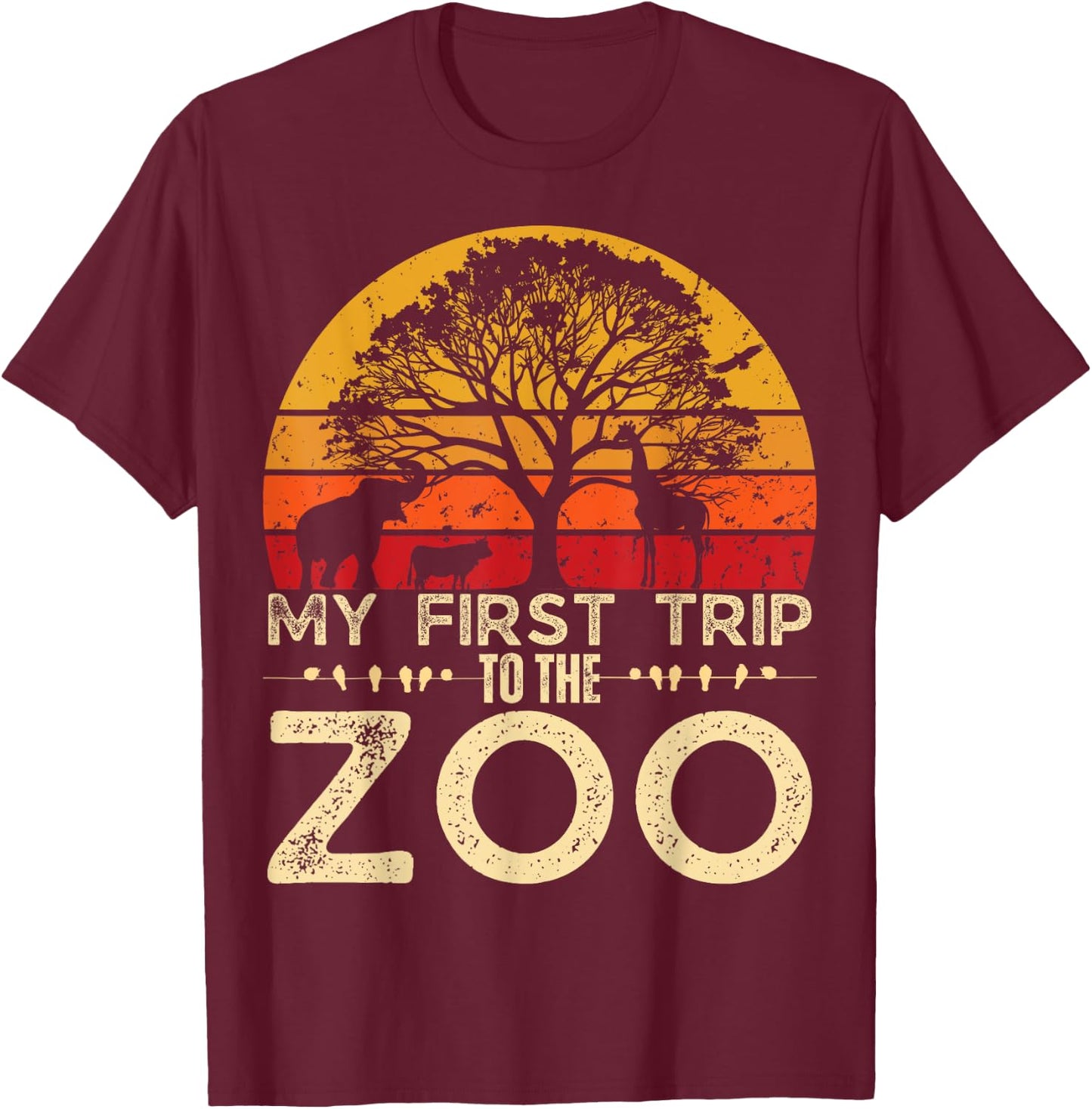 My First Trip Wild and Zoo Safari Jungle Birthday Party T-Shirt - T-Shirt | Maroon