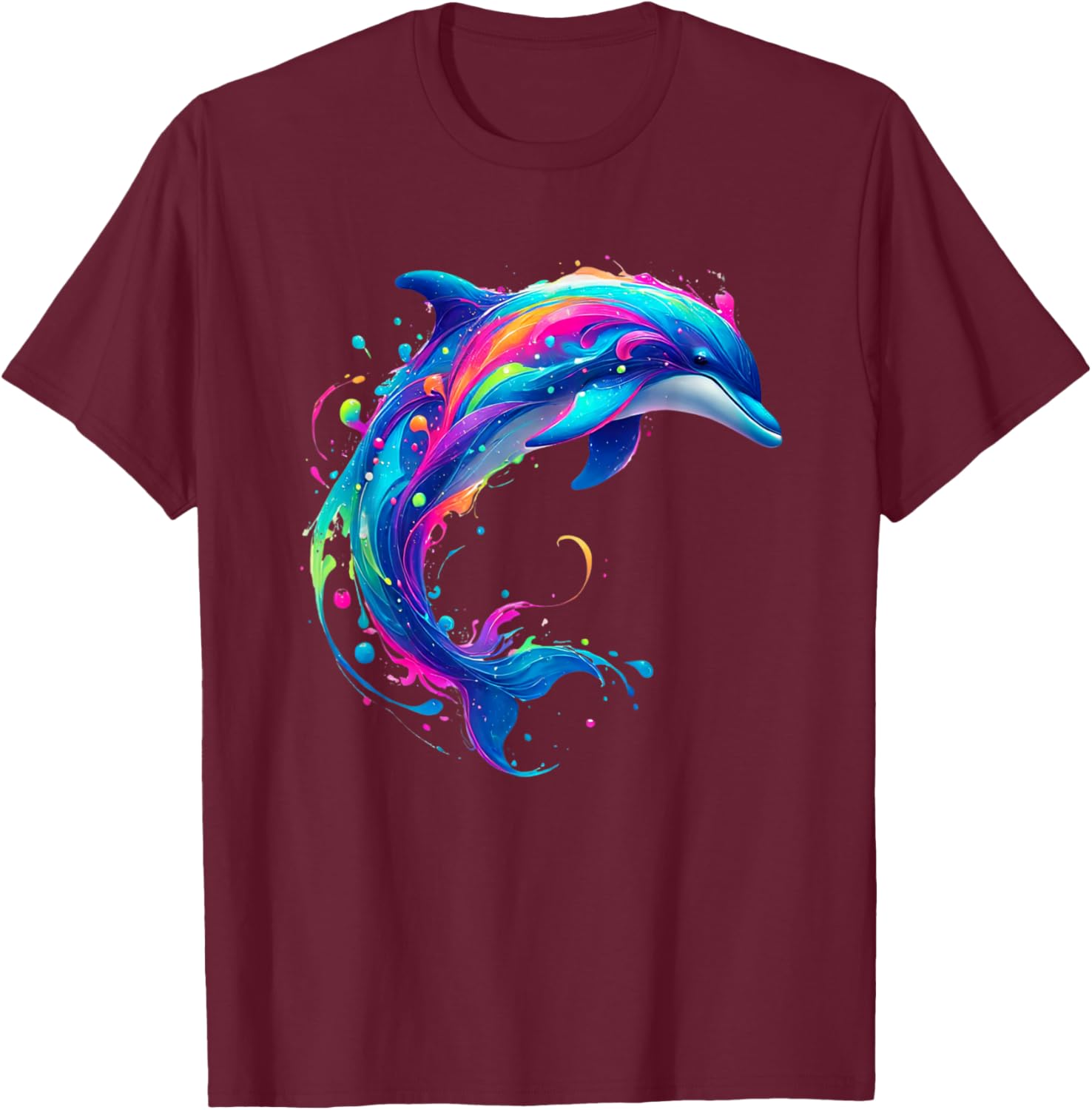 Cute Dolphin Watercolor Art Splash Ocean Animal Lover T-Shirt - T-Shirt | Maroon
