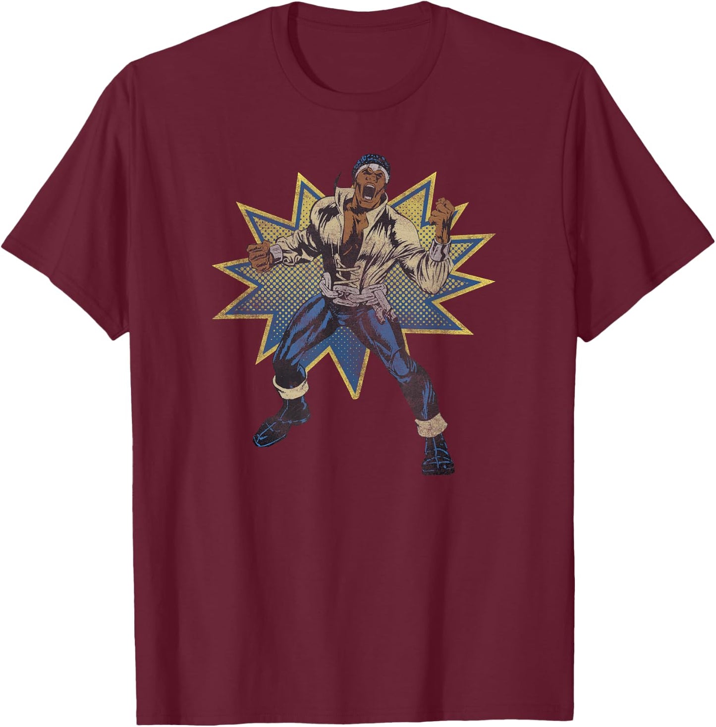 Marvel Luke Cage Vintage Comic Hero Action Shot T-Shirt - T-Shirt | Maroon
