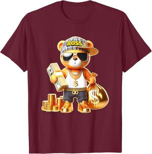 Teddy Bear Boss Money T-Shirt - T-Shirt | Maroon