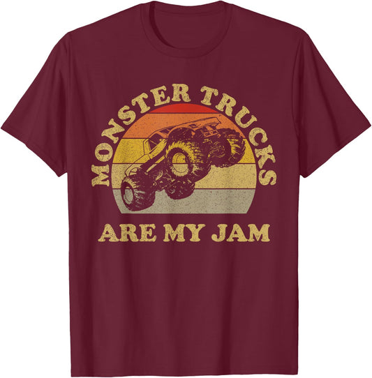 Vintage Monster Trucks Are My Jam Shirt Retro Sunset Design T-Shirt - T-Shirt | Maroon