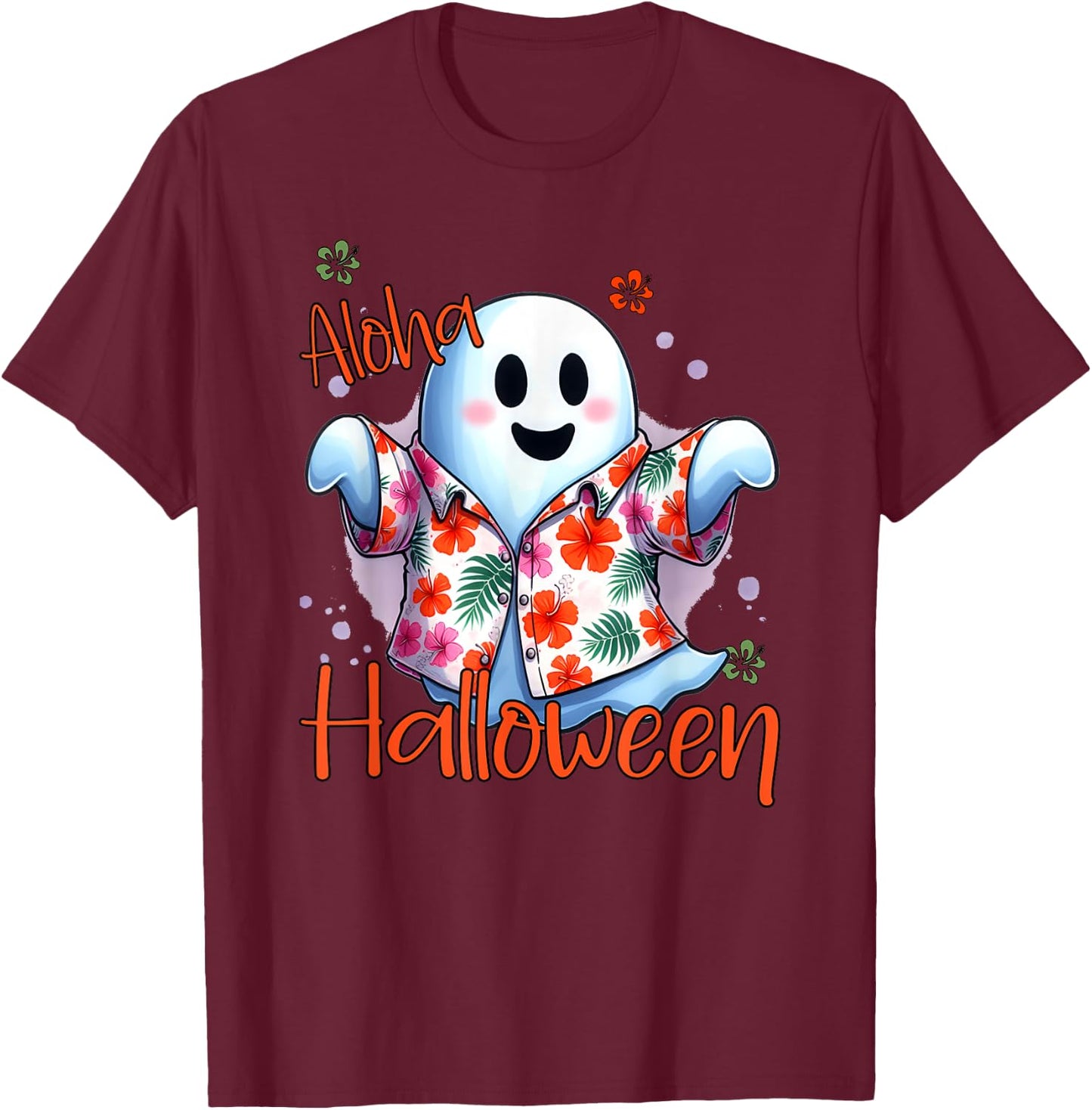 Aloha Halloween Ghost Funny Hawaiian T-Shirt - T-Shirt | Maroon