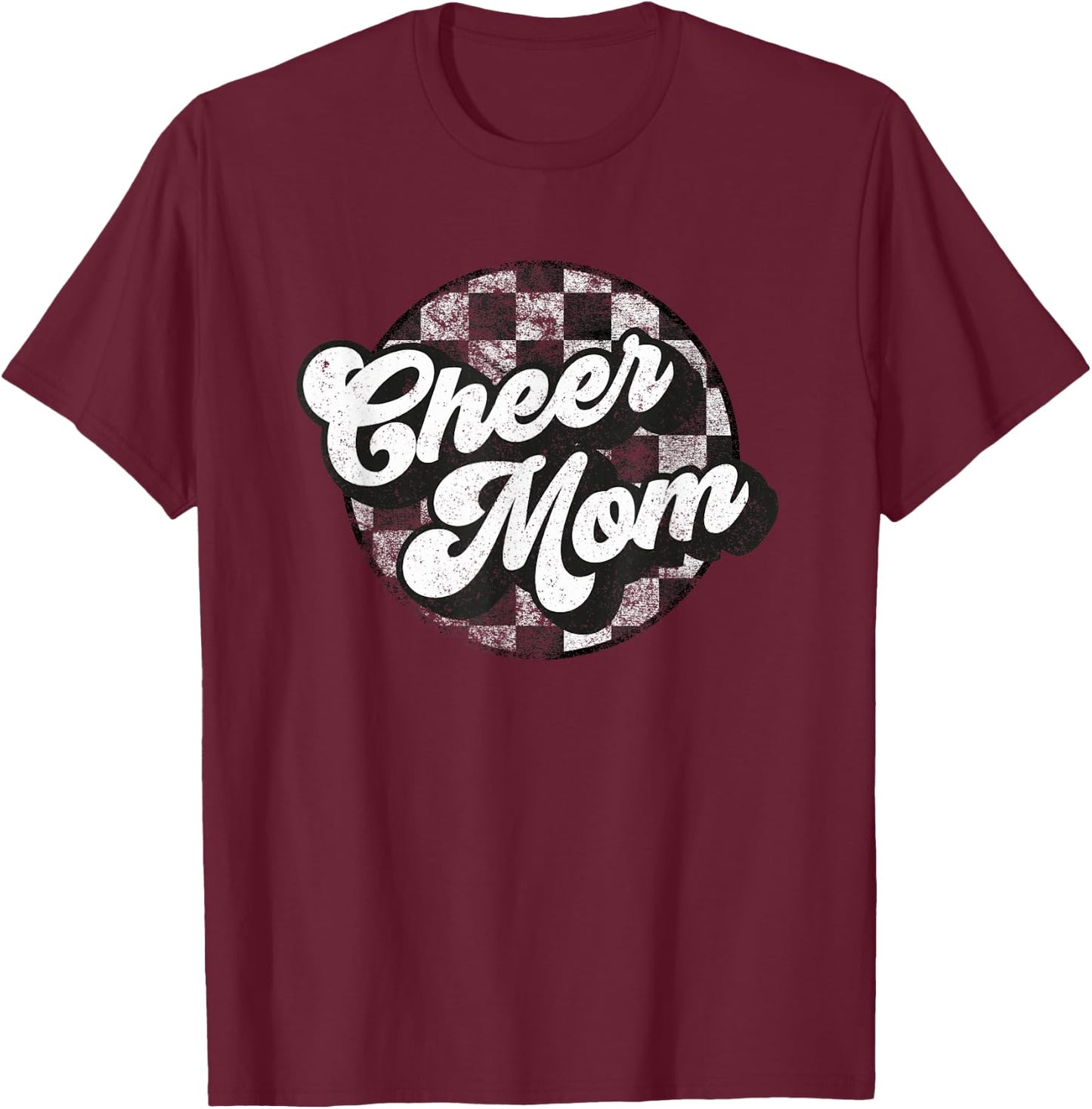 Cheer Mom Cheer Mama Checkered Funny Retro Matching Vintage T-Shirt - T-Shirt | Maroon