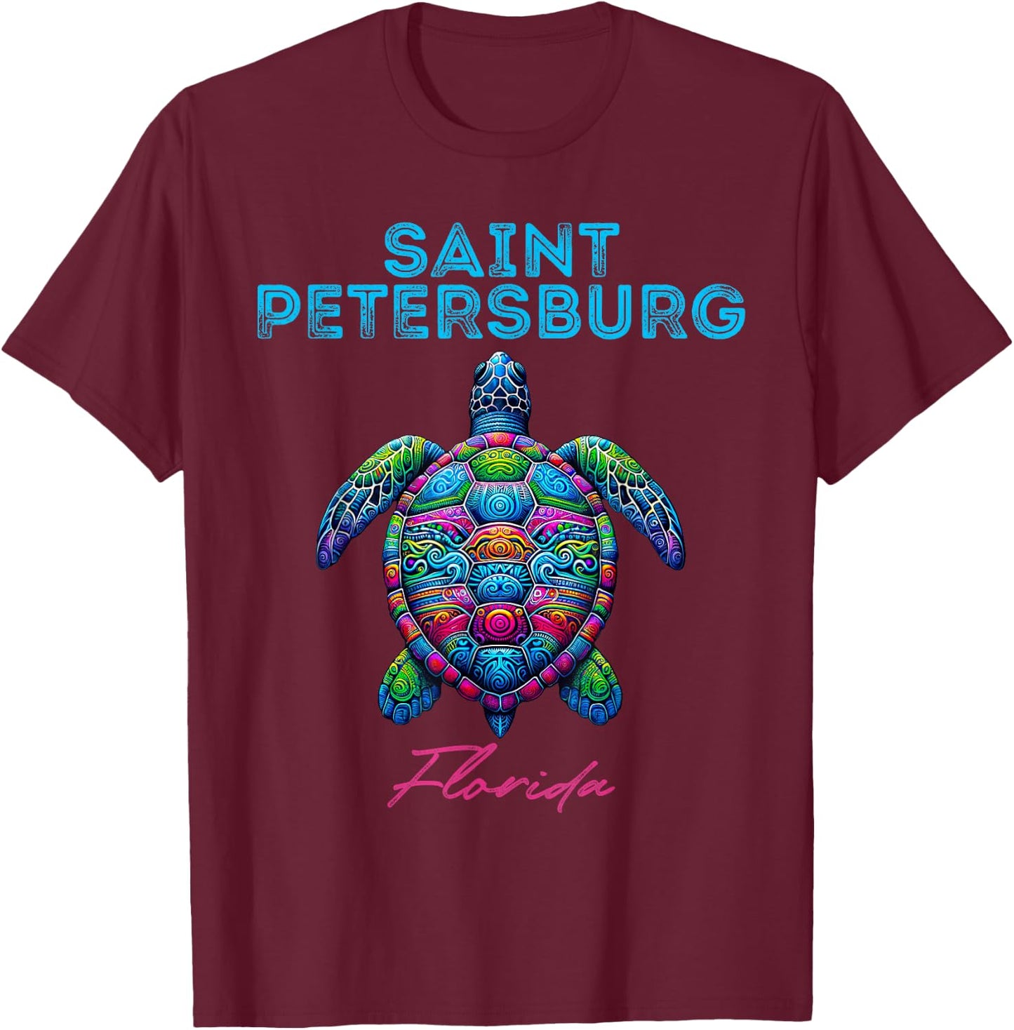 Saint Petersburg Florida Tribal Beach Sea Turtle T-Shirt - T-Shirt | Maroon