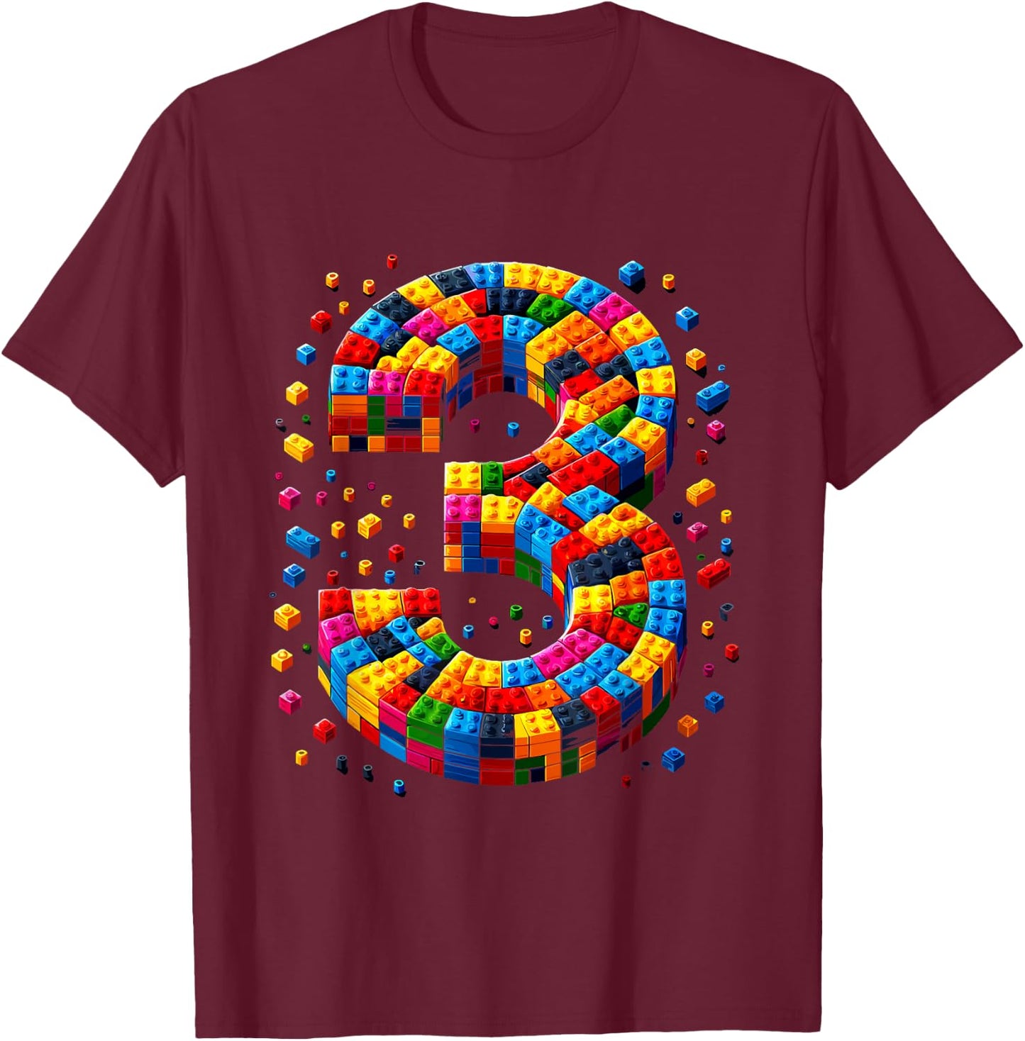 3 Year Old Blocks Building Master Builder 3th Birthday Boy T-Shirt - T-Shirt | Maroon
