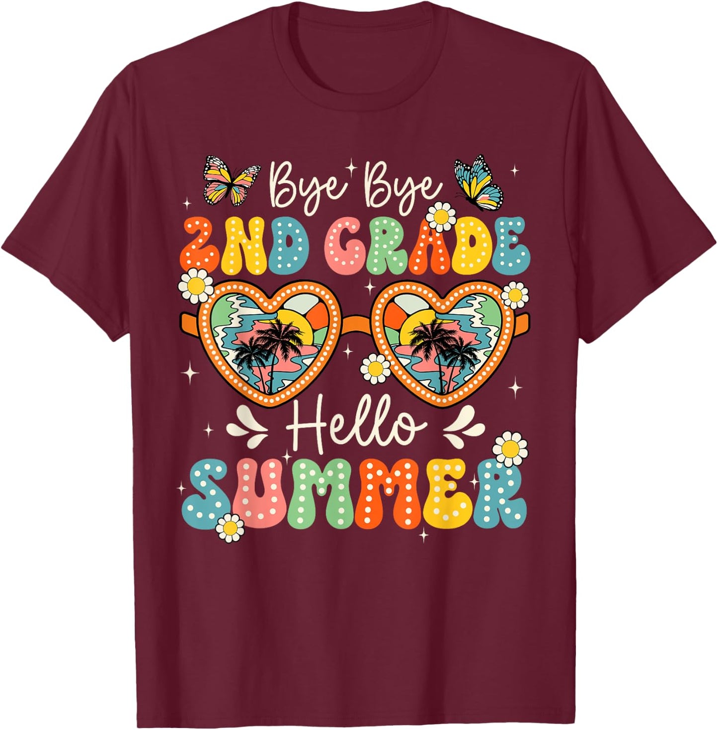Goodbye 2nd Grade Hello Summer Last Day Of School Boys Kids T-Shirt - T-Shirt | Maroon