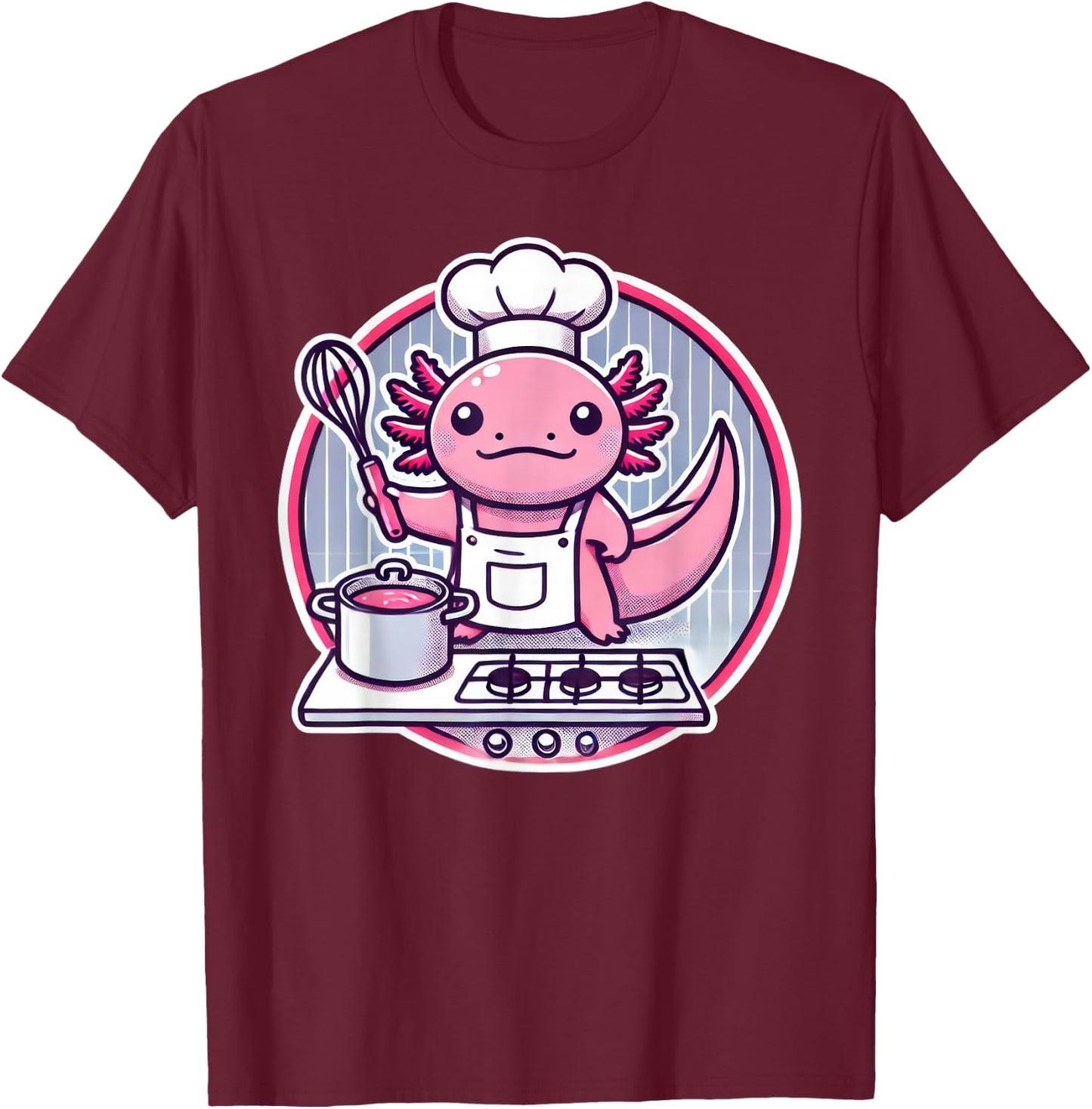 Cute Axolotl Chef Cooking T-Shirt - T-Shirt | Maroon