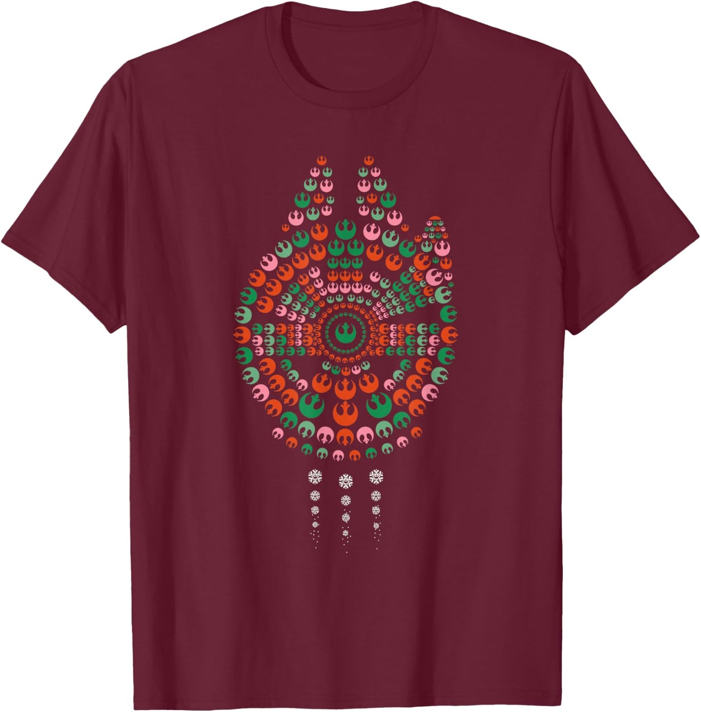 Star Wars Holiday Christmas Rebel Symbols Millennium Falcon T-Shirt - T-Shirt | Maroon