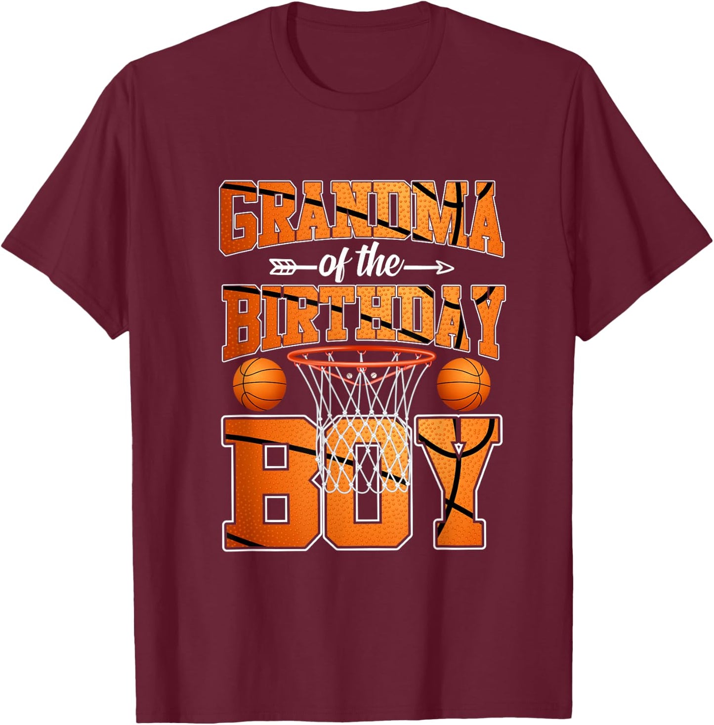 Basketball Grandma Of The Birthday Boy Basketball Birthday T-Shirt - T-Shirt | Maroon