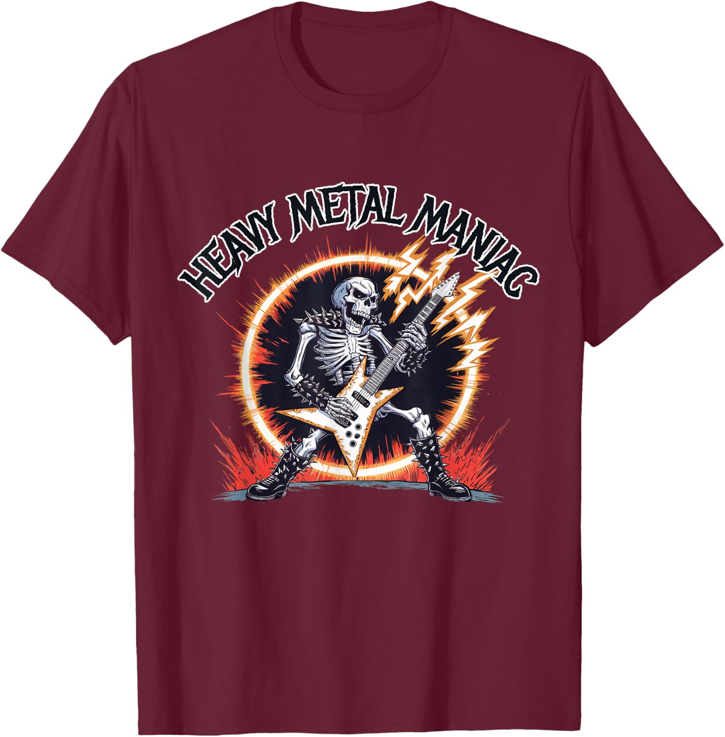 Black Death Rock Heavy Metal Music Goth Designs -Adults & -Kids Heavy Metal Maniac Black Small Short Sleeve T-Shirt - T-Shirt | Maroon