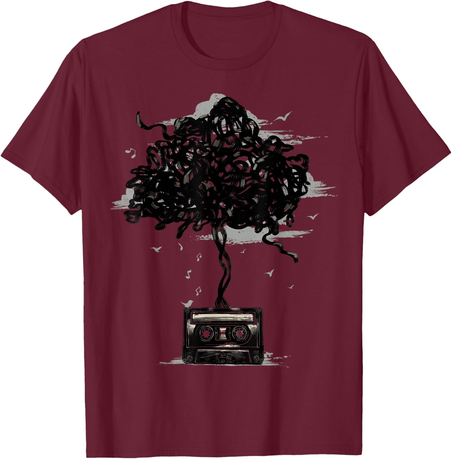 Cassette Tape Shirt 80s Cassette Tree Nature Radio Music T-Shirt - T-Shirt | Maroon