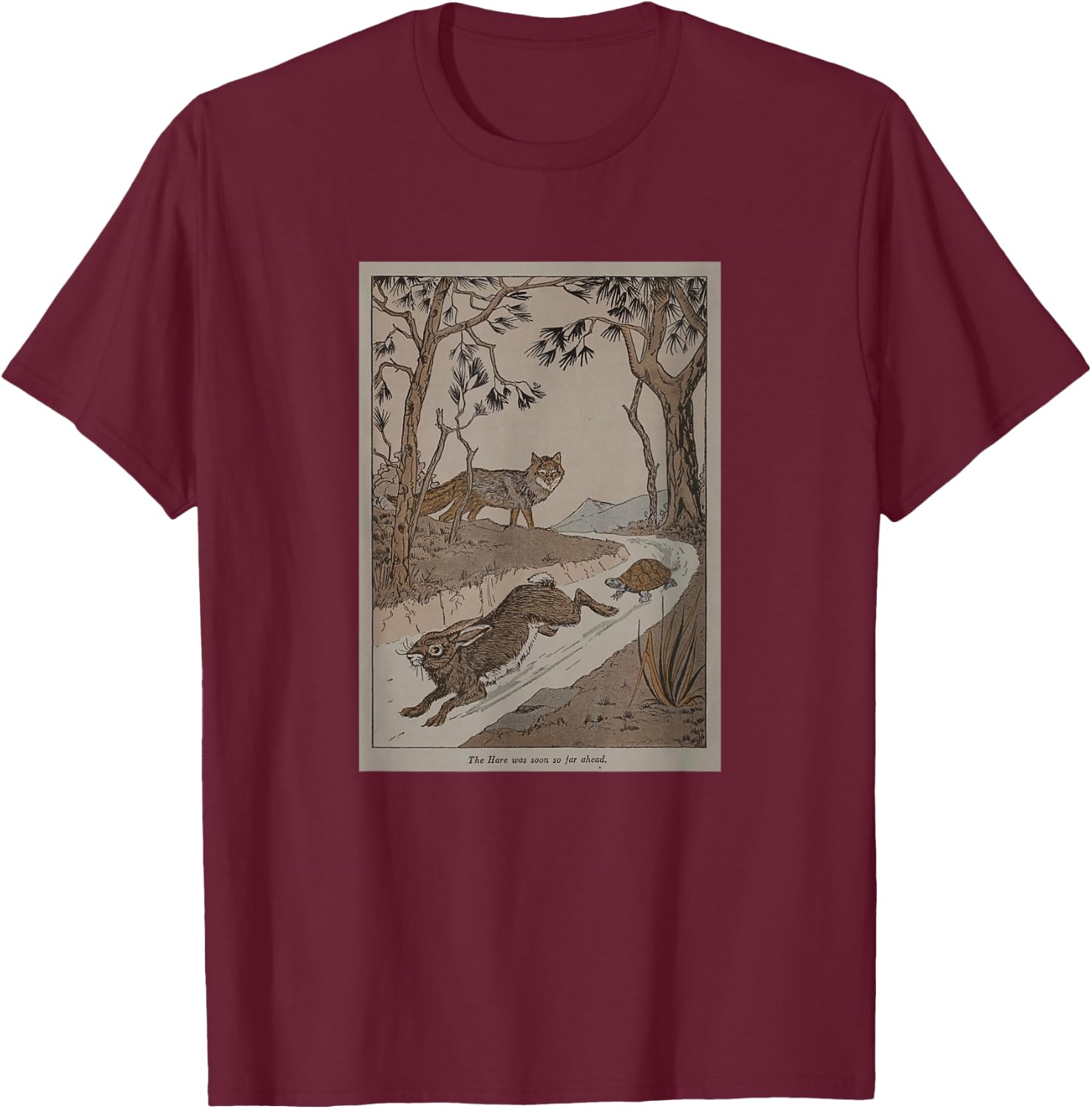 Aesop's Fable The Tortoise and The Hare T-Shirt - T-Shirt | Maroon