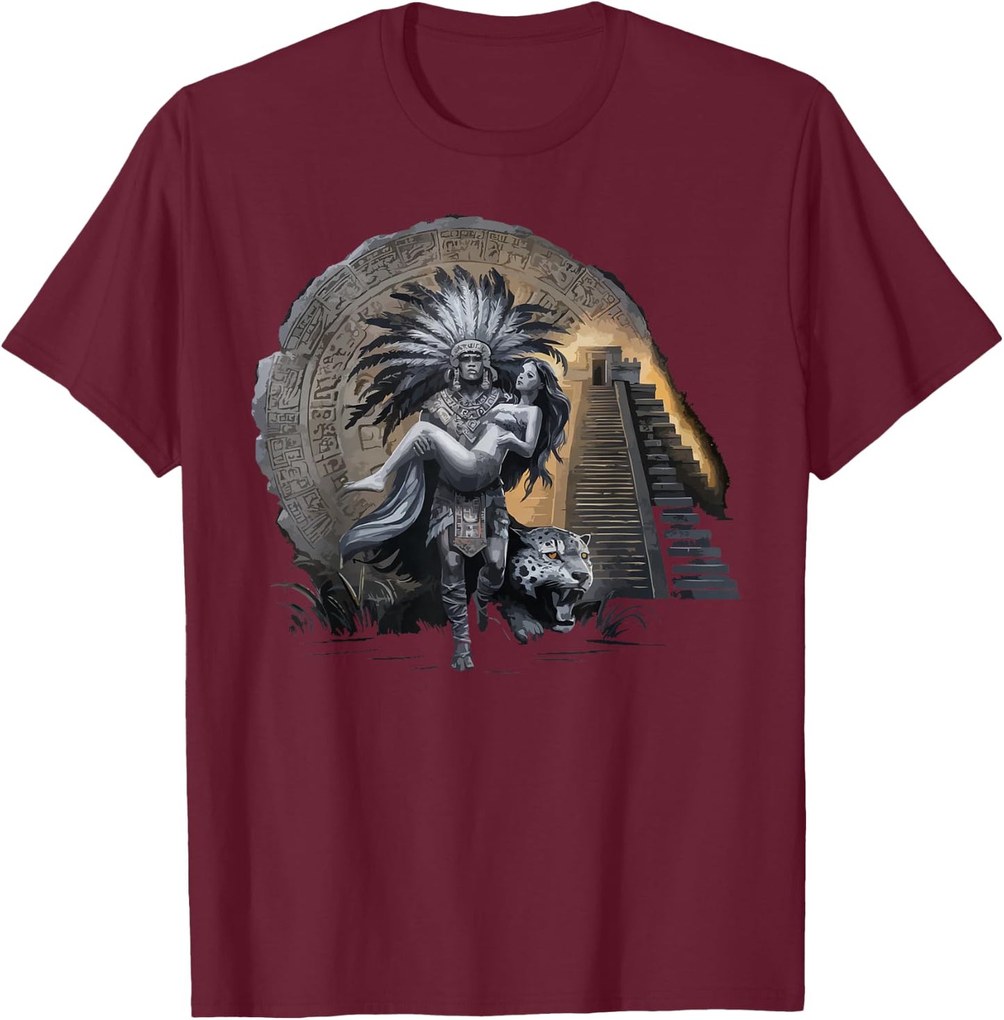 Aztec Warrior Mayan Indigenous Mexican Aztec Jaguar T-Shirt - T-Shirt | Maroon