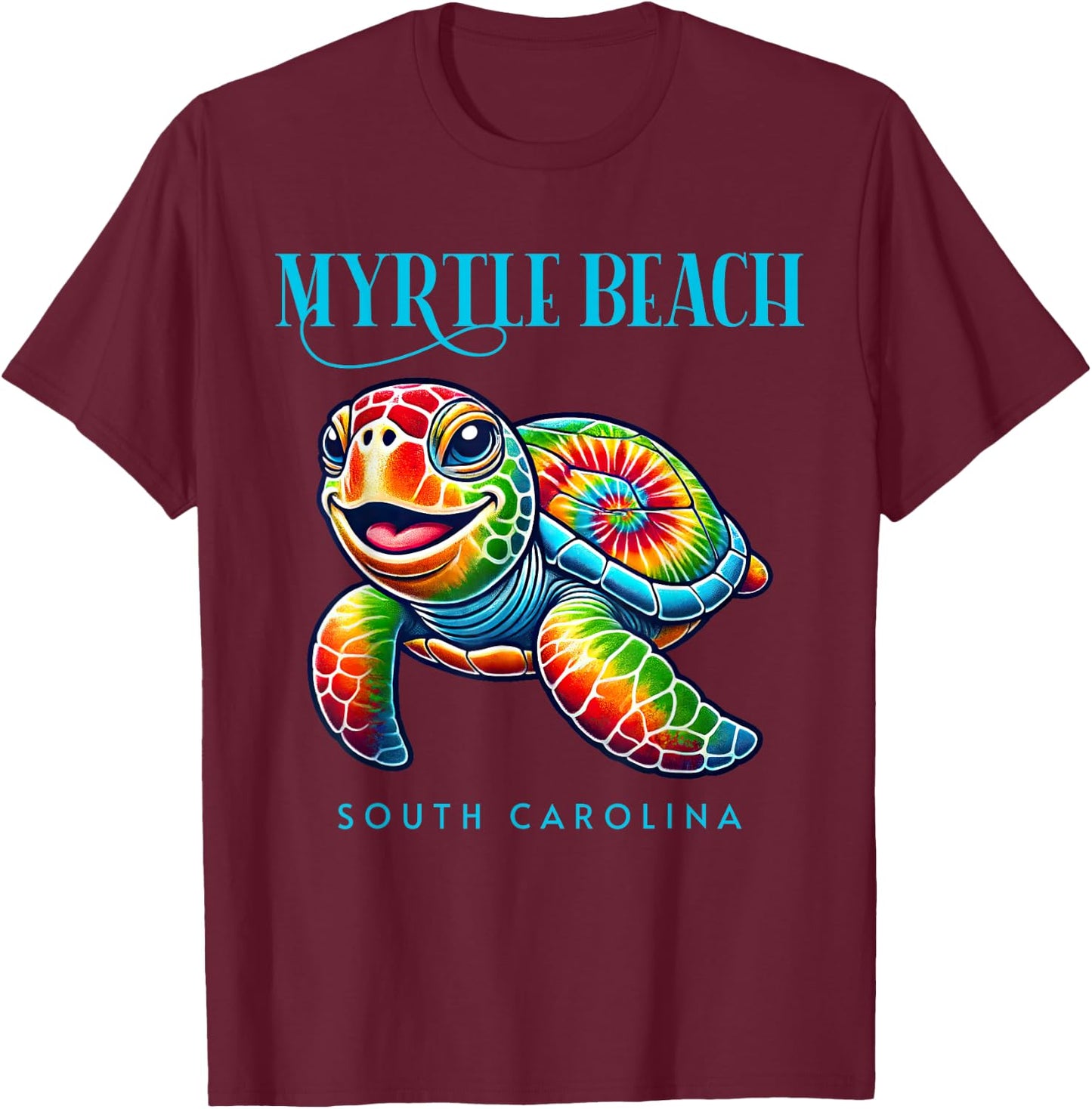 Myrtle Beach South Carolina Smiling Tie Dye Sea Turtle Men Women Girls Kids T-Shirt - T-Shirt | Maroon