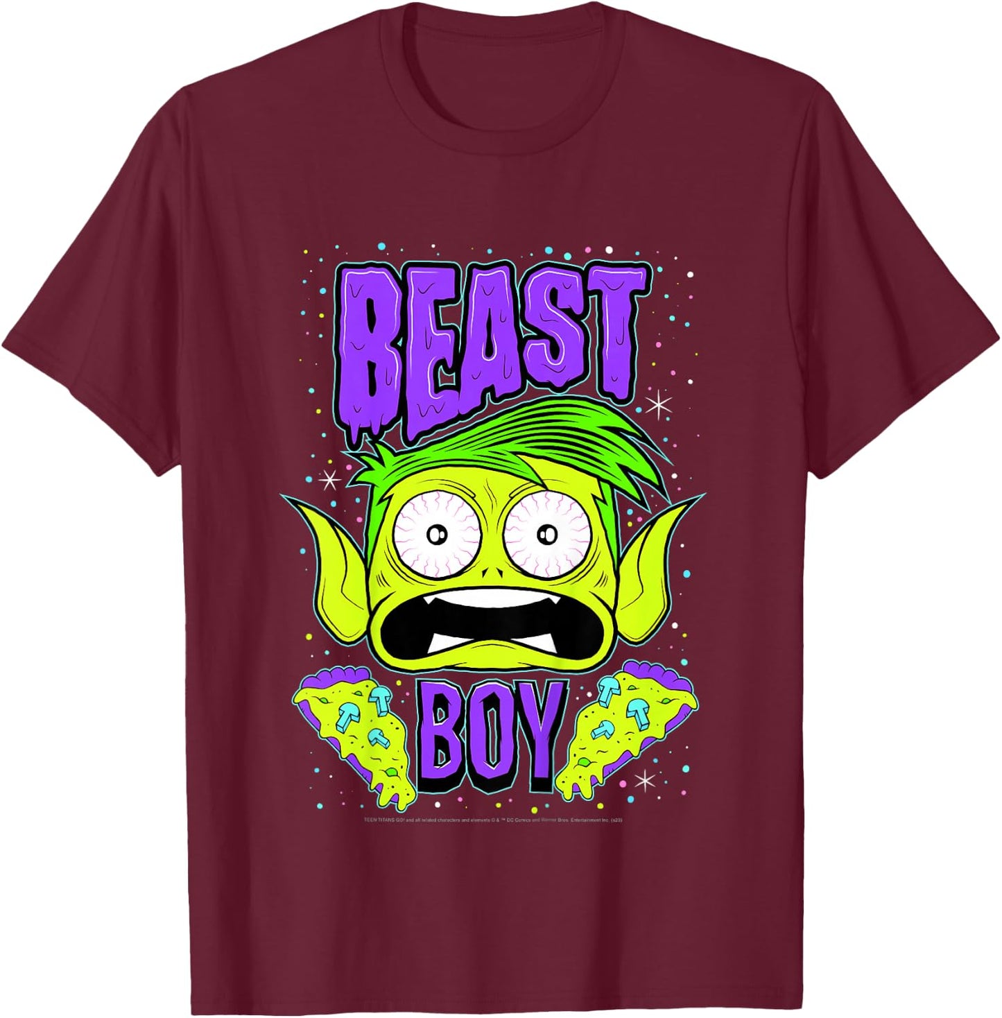 Kids DC Comics Teen Titans Go! Beast Boy Pizza Portrait T-Shirt - T-Shirt | Maroon