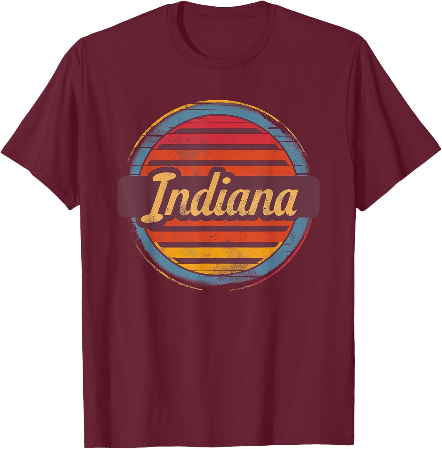 Indiana - Cool Funny Graphic Vintage Men Women Kids Retro T-Shirt - T-Shirt | Maroon