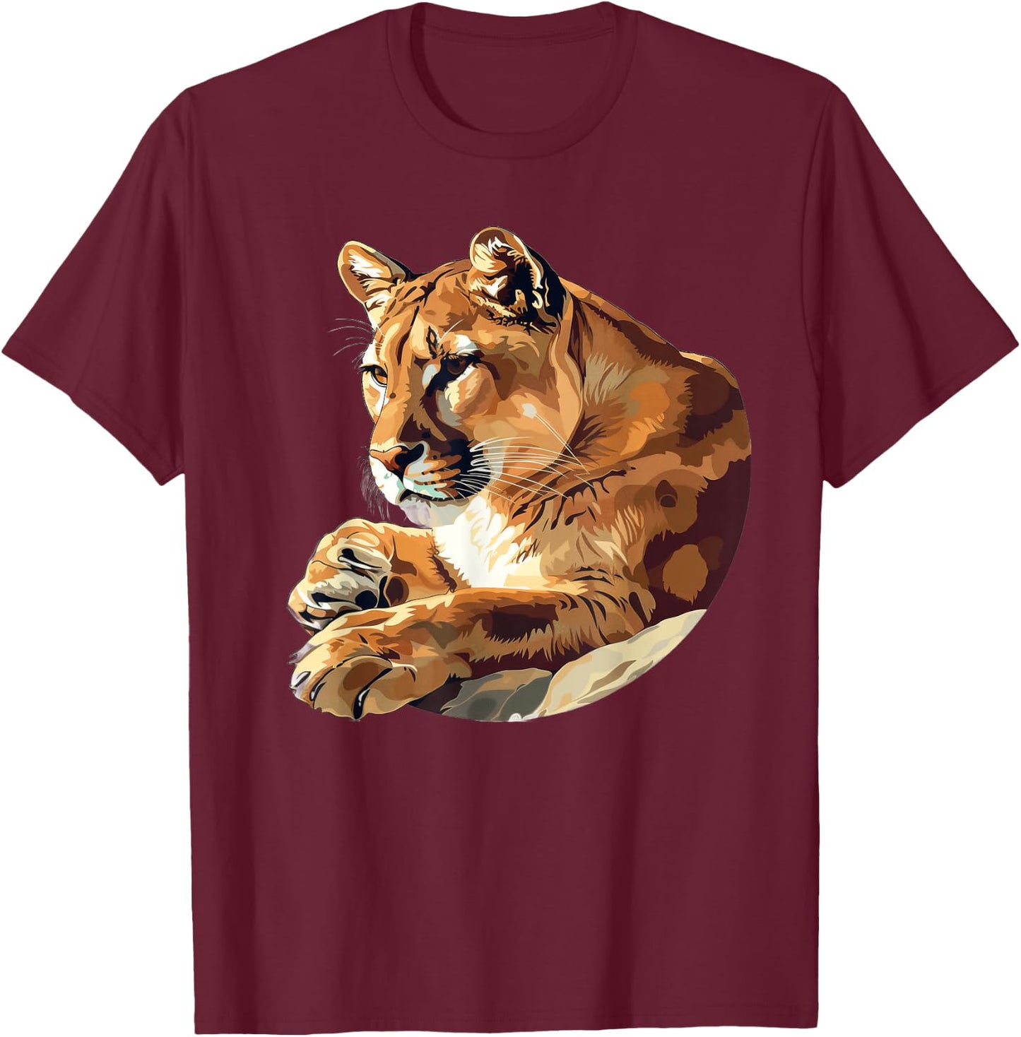 Mountain Lion Round Image T-Shirt - T-Shirt | Maroon