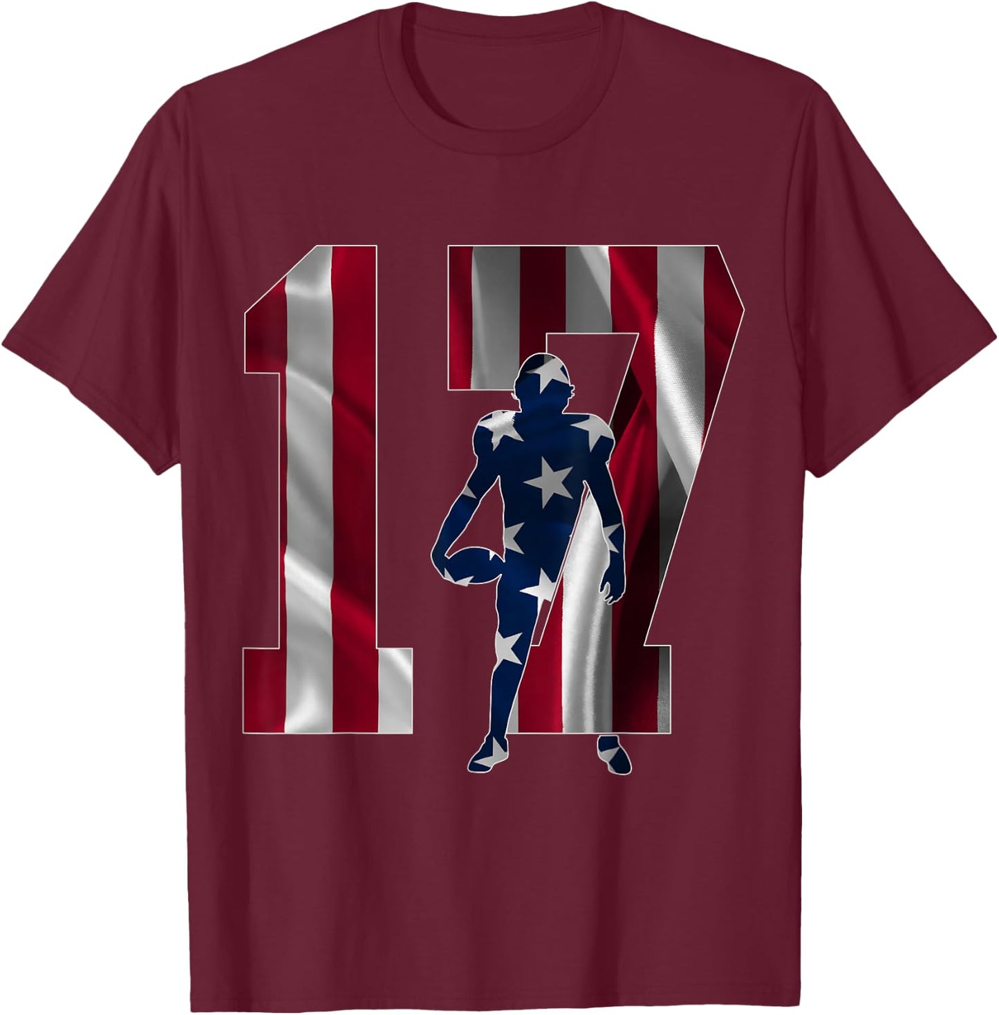 Number 17 Years Football 17th Birthday T-Shirt - T-Shirt | Maroon