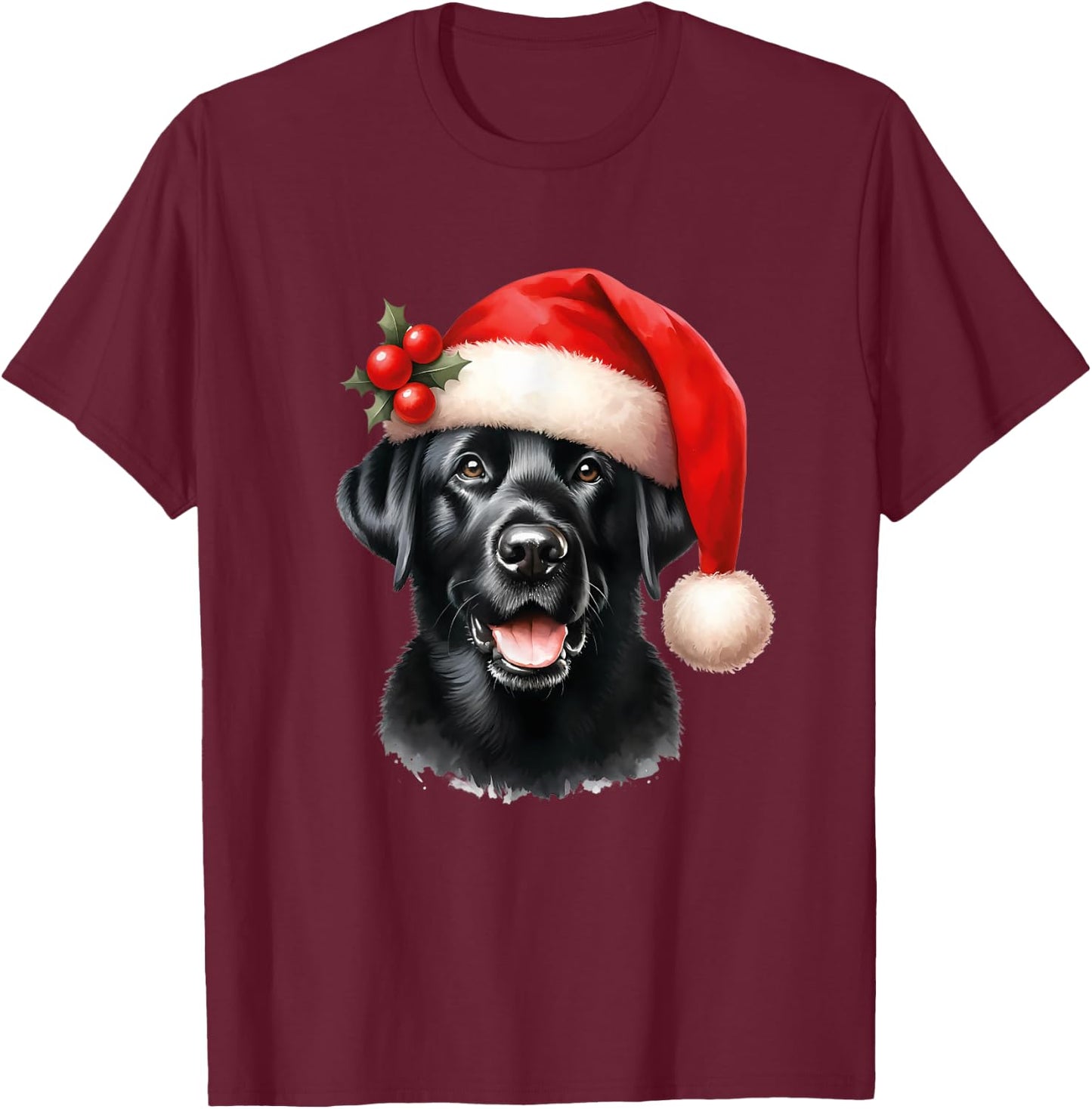 Dog Black Labrador Retriever Christmas T-Shirt - T-Shirt | Maroon