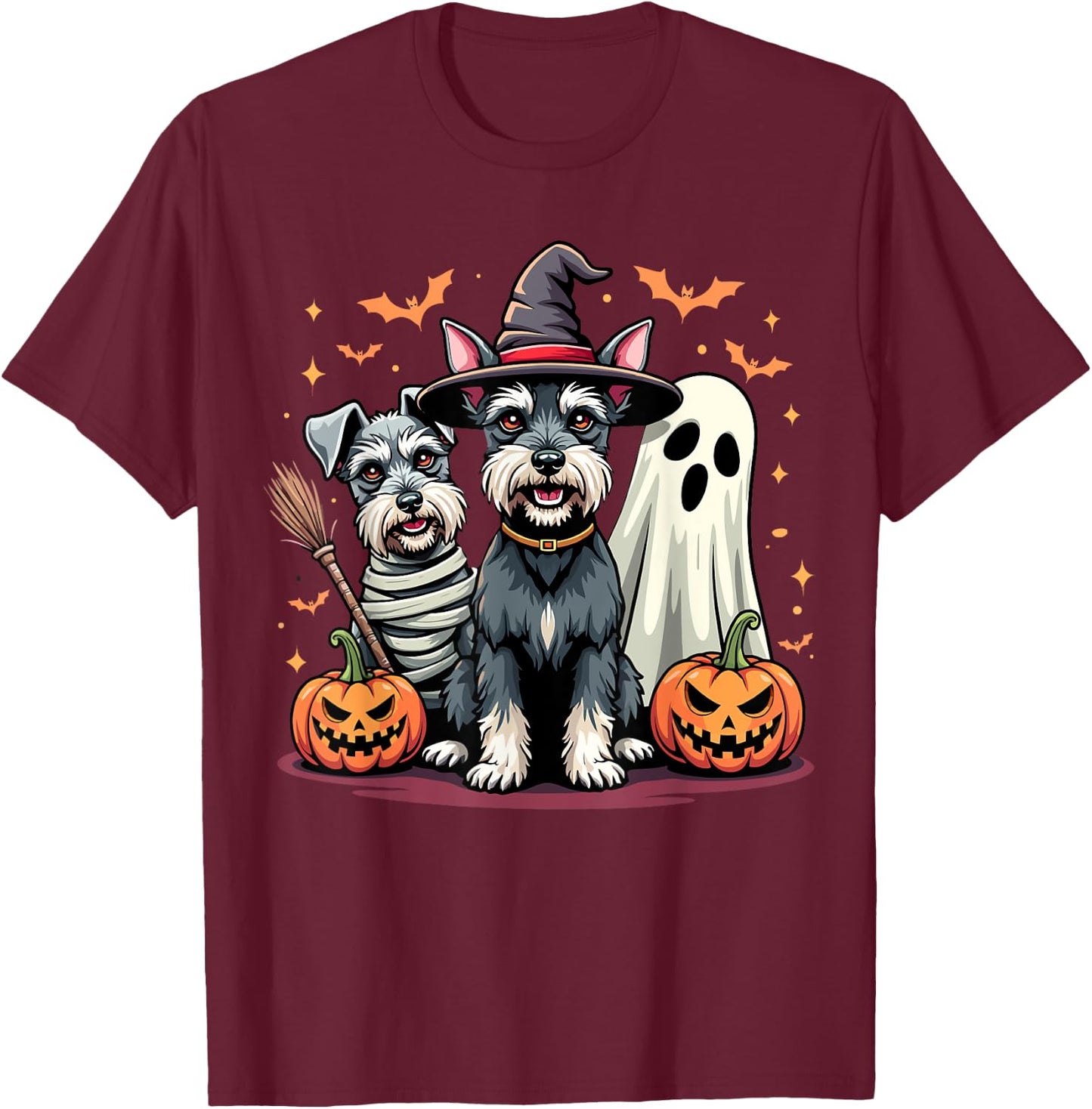 Miniature Schnauzer Halloween Costume Mummy Witch Ghost Dog T-Shirt - T-Shirt | Maroon