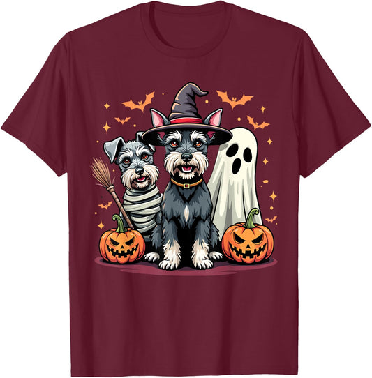 Miniature Schnauzer Halloween Costume Mummy Witch Ghost Dog T-Shirt - T-Shirt | Maroon