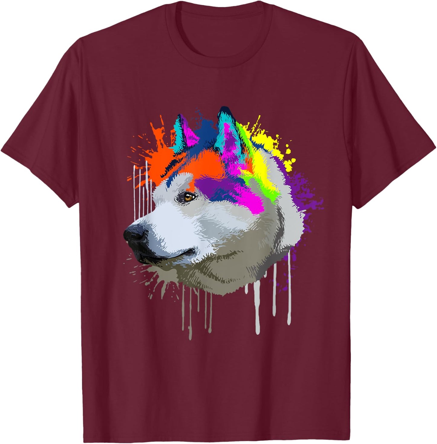 Splash Art Alaskan Malamute Dog Owner Gift Dog T-Shirt - T-Shirt | Maroon