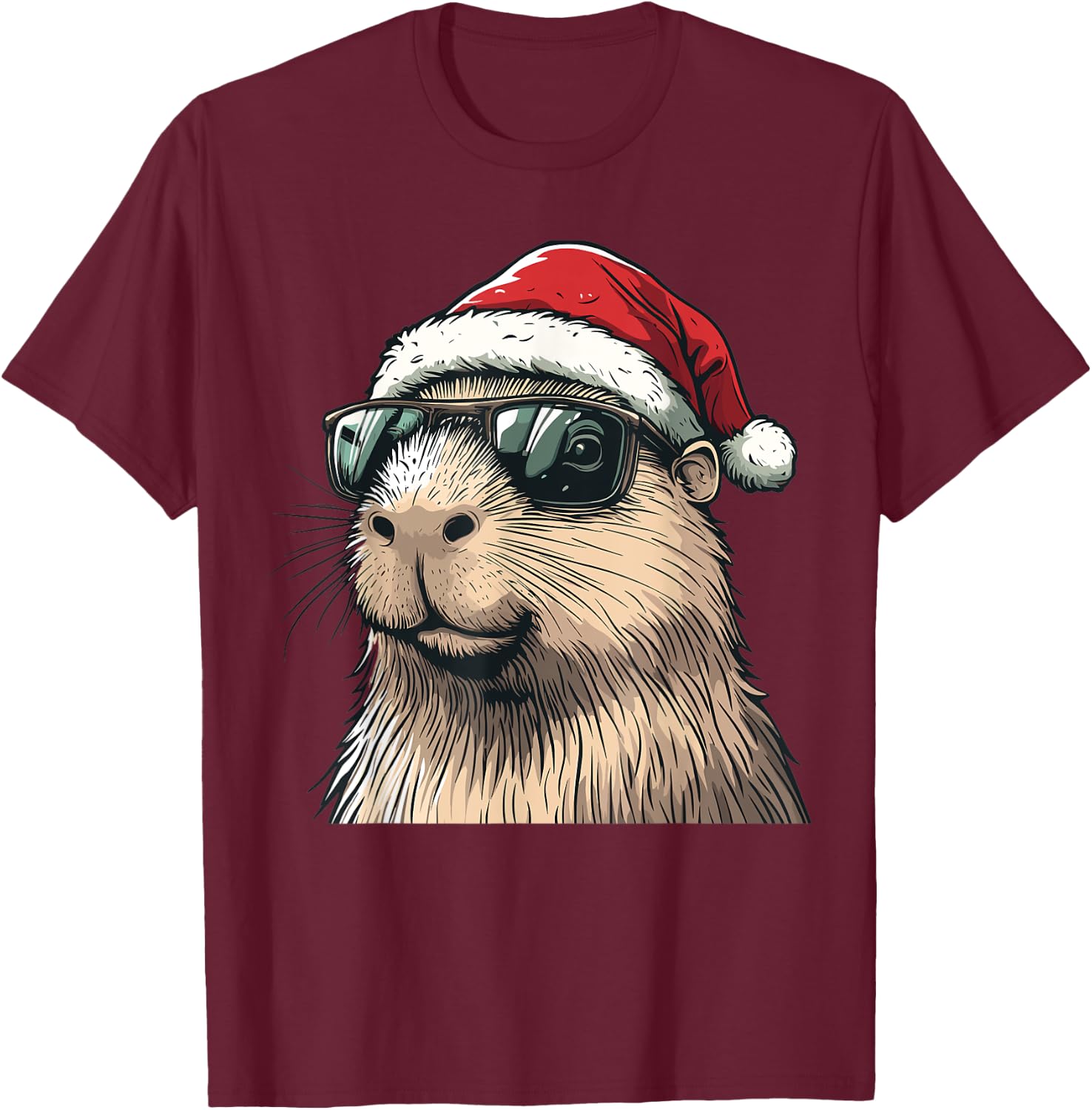 Xmas Capybara Lovers Christmas Pajama Capybara Santa Hat T-Shirt - T-Shirt | Maroon