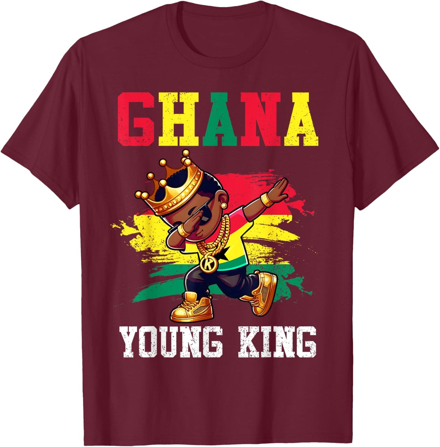 Ghana Young King Ghanaian Boy African Proud Ghanaian Flag T-Shirt - T-Shirt | Maroon