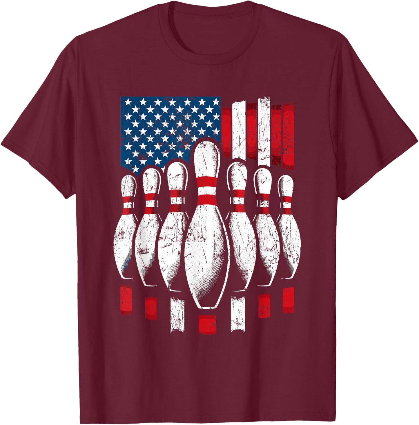 American Flag Patriotic Bowling T-Shirt - T-Shirt | Maroon