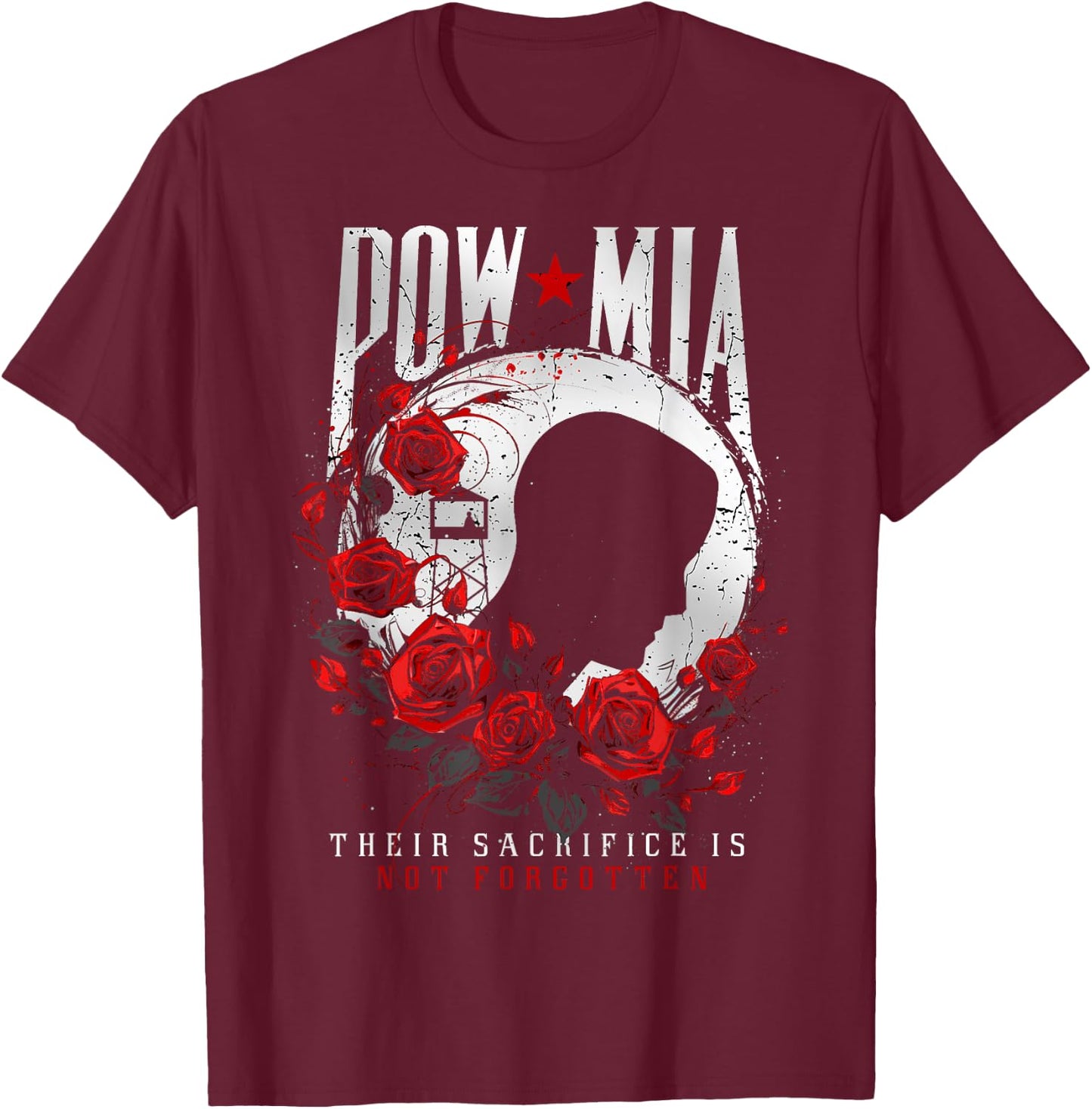 POW/MIA Red Rose T-Shirt - T-Shirt | Maroon