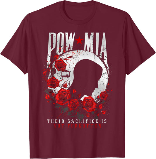 POW/MIA Red Rose T-Shirt - T-Shirt | Maroon