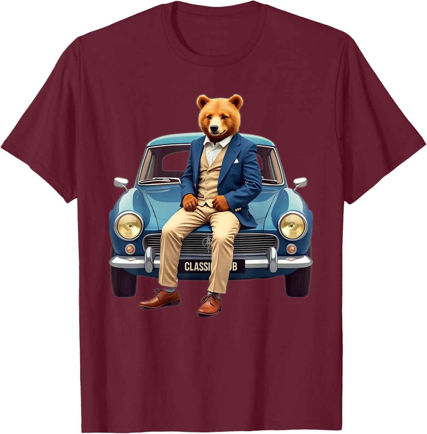 Enjoy Cool Teddy Bear With Classic Car Graphic Designs Fun T-Shirt - T-Shirt | Maroon