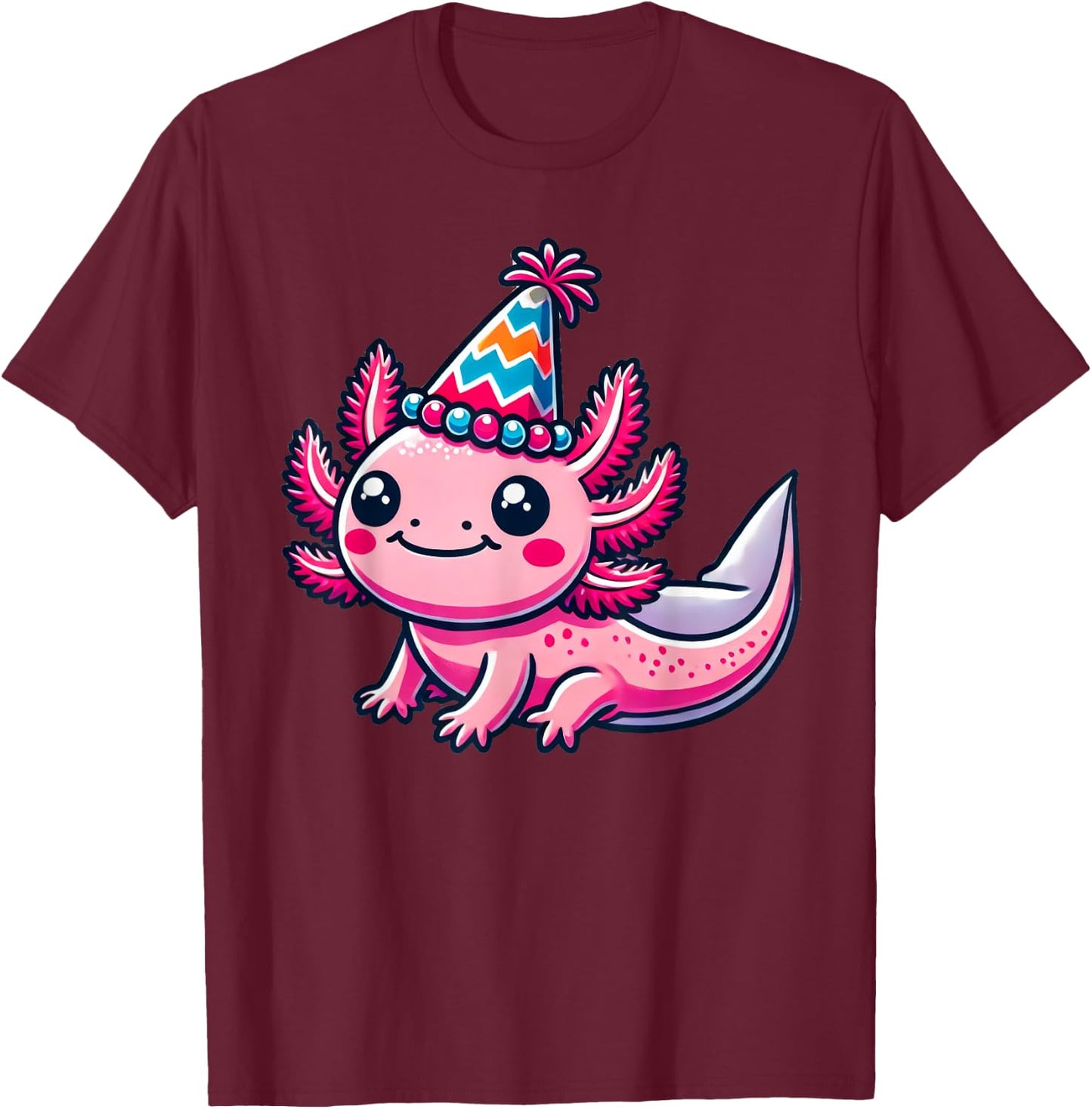 Anime Kawaii Axolotl Birthday Party Hat T-Shirt - T-Shirt | Maroon